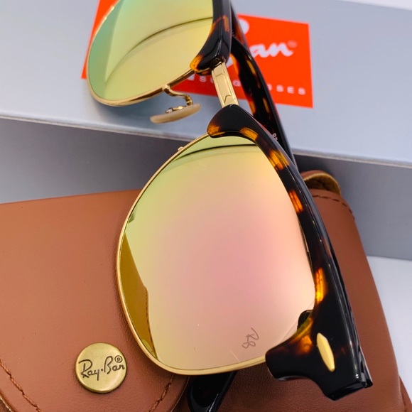 Ray Ban RB3016 Clubmaster Sunglasses Pink Gold - Picture 3 of 7